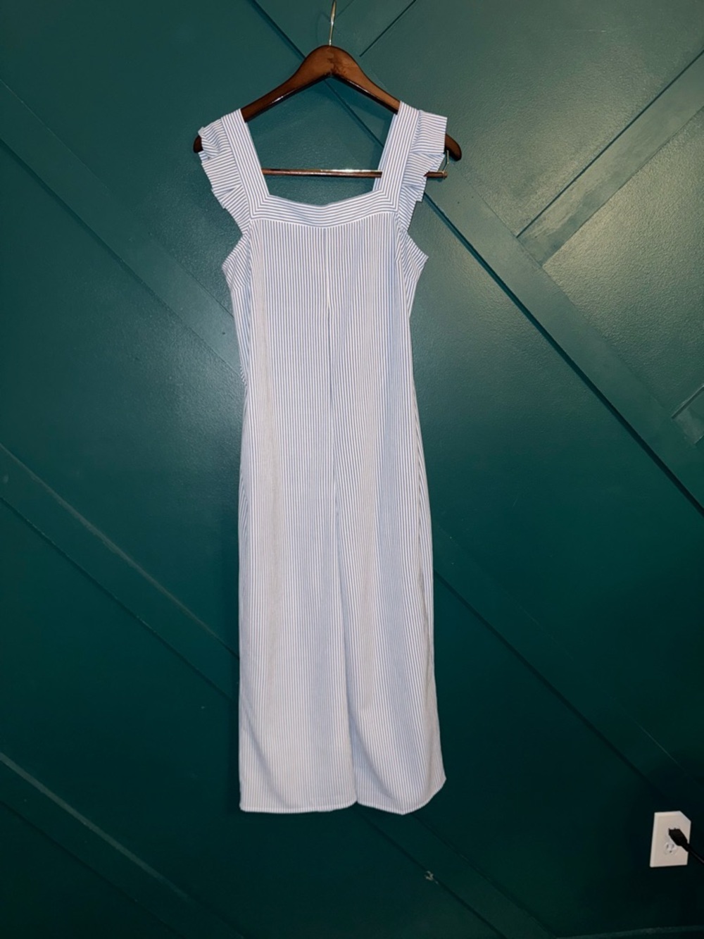 Monteau Light Blue & White Striped Square-Neck Jumpsuit